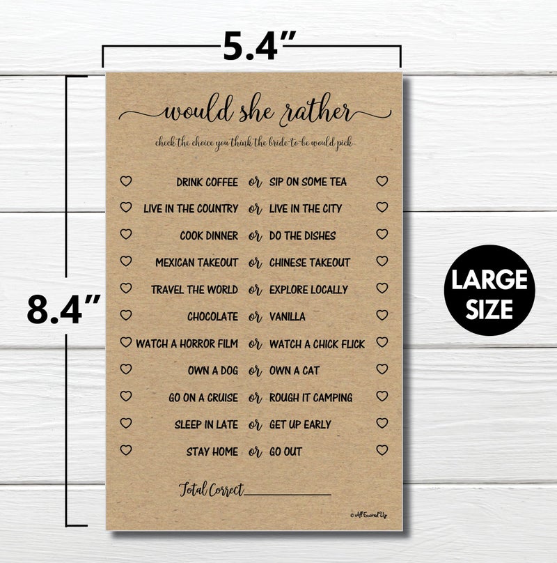 All-Ewired-Up All Ewired Up Would She Rather Game - Kraft (50-sheets) Rustic Bridal Wedding Shower or Bachelorette Party Game, Printed Engagement Rehearsal (Large Size Sheets) - Image 4